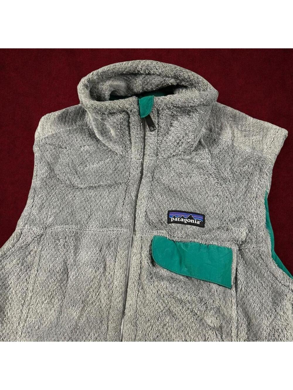 Patagonia Women's Small Gray Fleece Vest Teal Trim Full Zip